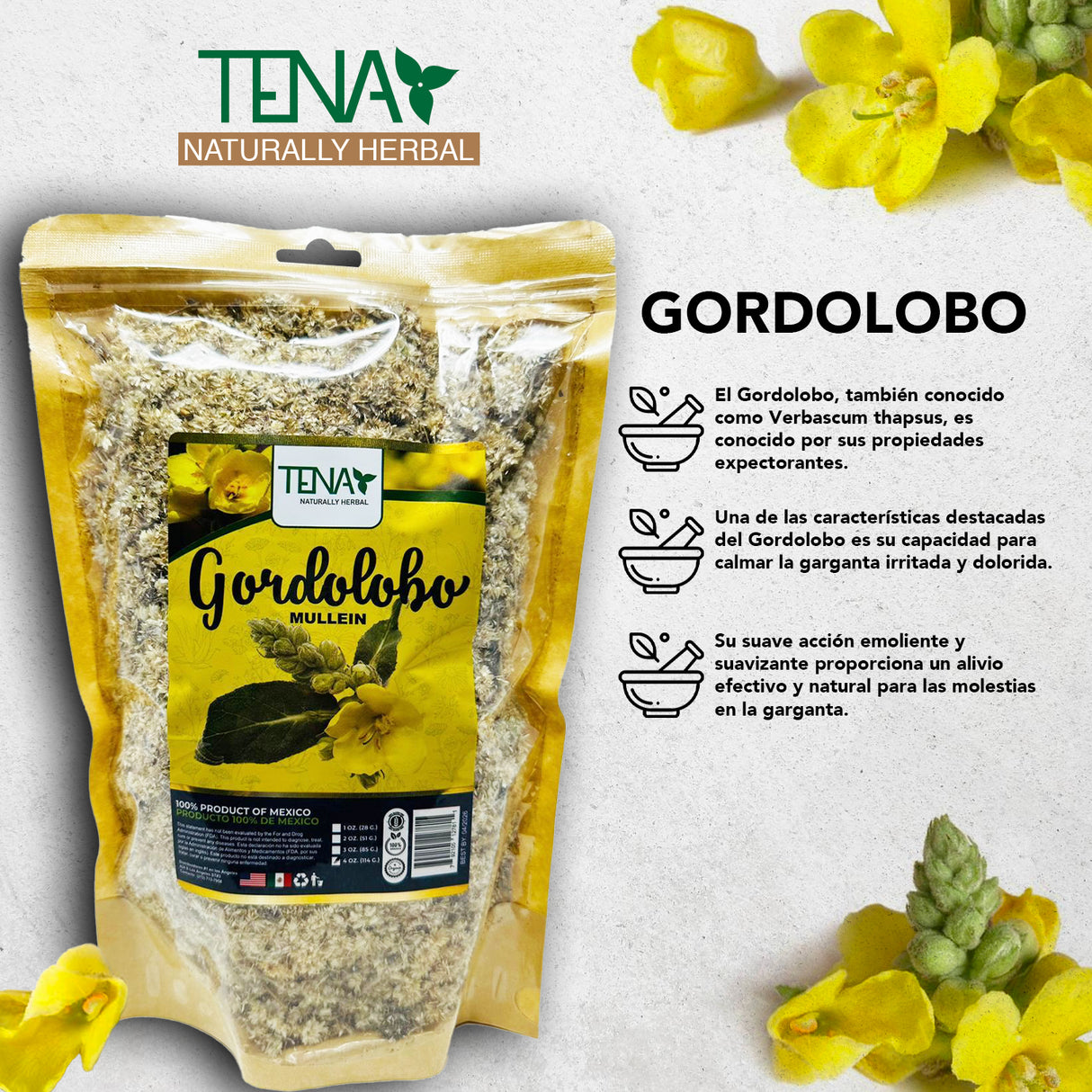 Gordolobo bolsa de 4 oz - Alivio natural para la congestión y la tos.