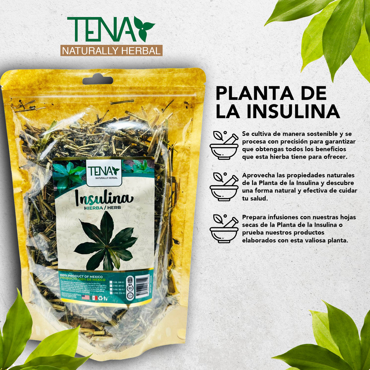 Hierba Natural Insulina 4 onzas - 100 % orgánico apoyo herbal para la salud.