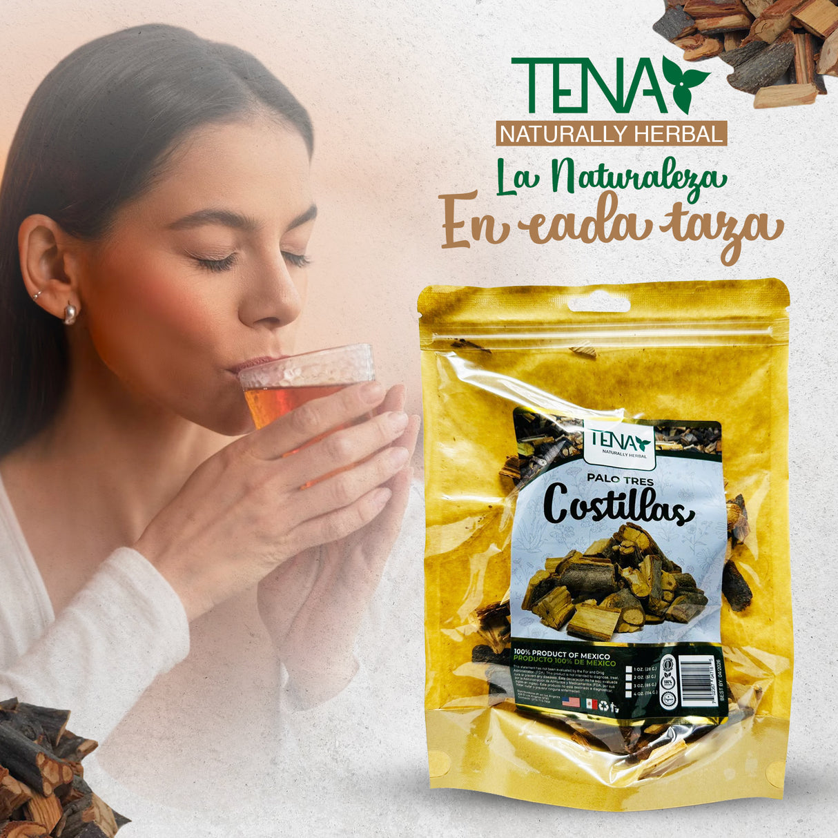 Palo de Tres Costillas 4 onzas - Infusión herbal para una vida balanceada.